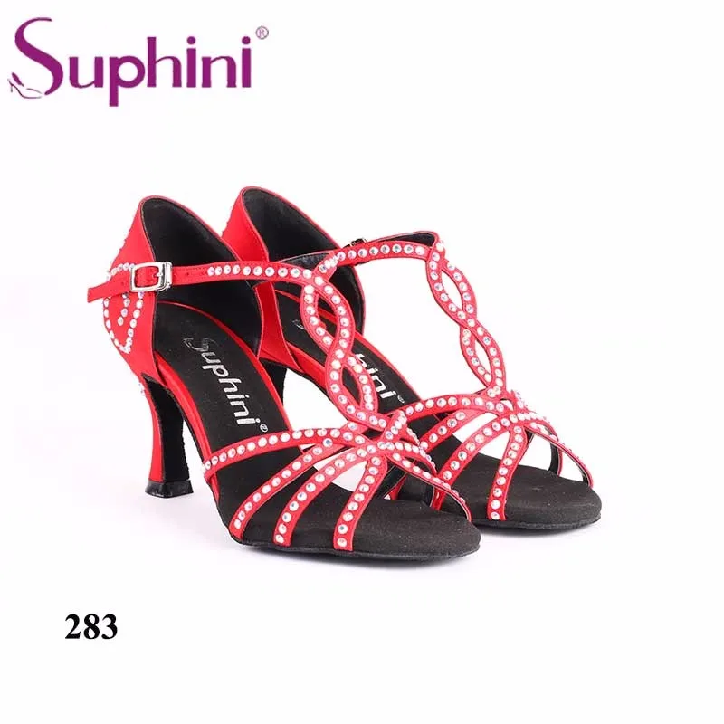 

Special Offer / Clearance Sale/Short In Size Suphini Latin Salsa Dance Shoes Glitter Satin Material With Rhinestone