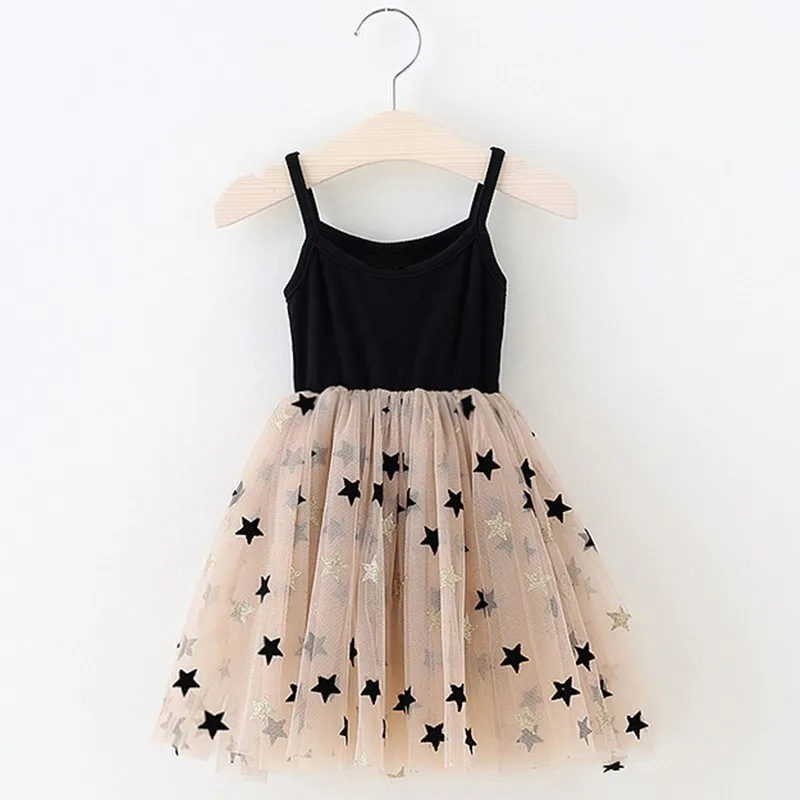 Sequins Star Tulle Dress for Girl Summer Sleeveless Knitted Dresses Christmas Party Vestidos Baby Children Birthday Clothing