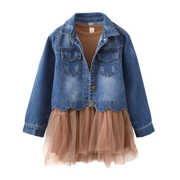 

Keelorn 2020 New Kids Autumn Fashion Clothing Sets 2PCS Jeans Short Jackets and Mesh Dress Girls Princess Elegant Outfits