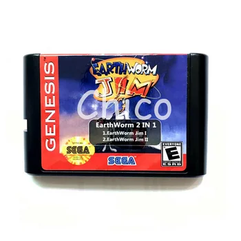 

2 in 1 Earthworm Jim 1 Save Progress 16 Bit Game Card for Sega Mega Drive for Sega Genesis
