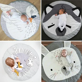

Round Cartoon Kids Play Game Mats 90CM 6 Patterns Animals Baby Rug Floor Cotton Crawl Mat For Kids Room Decoration