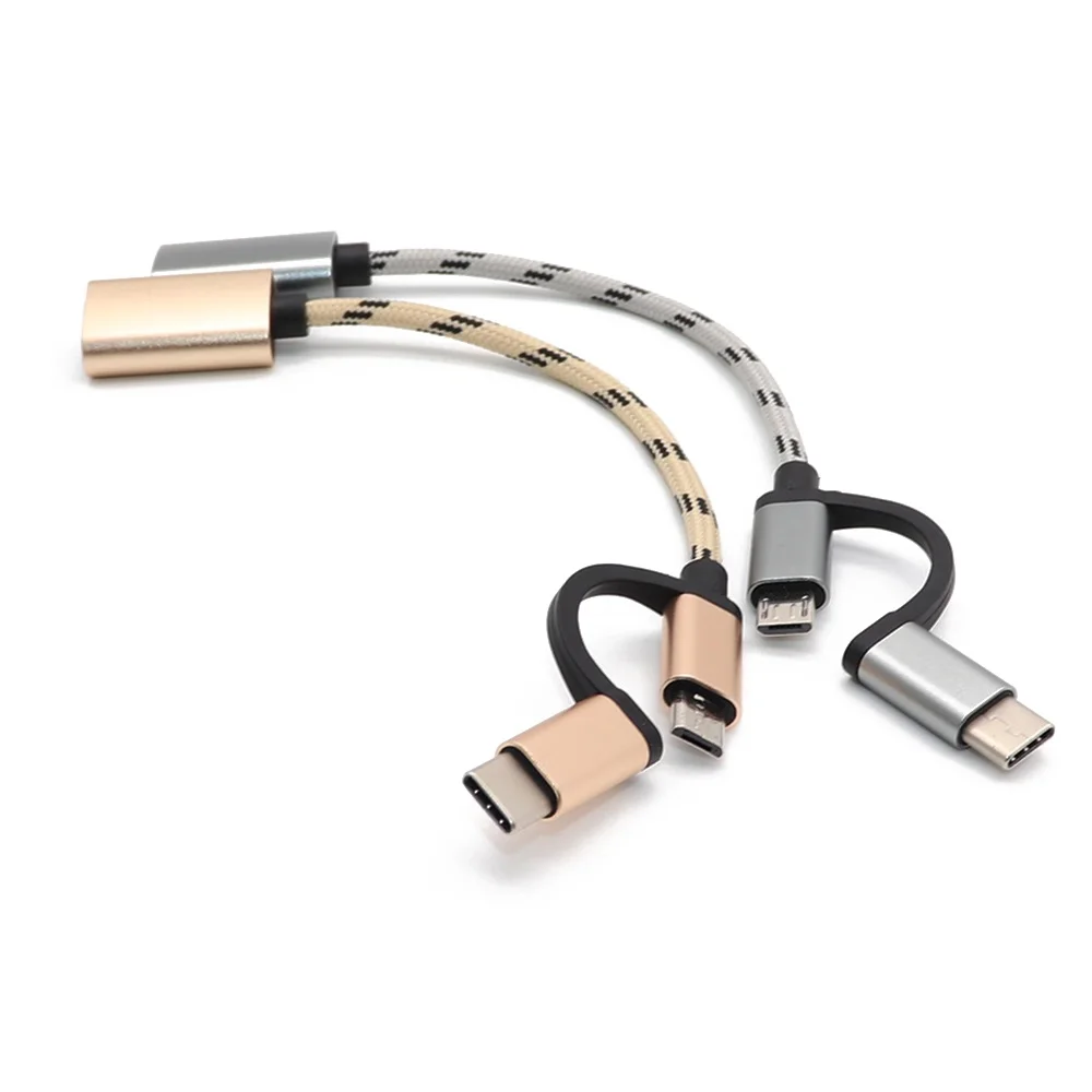

2 in 1 USB 3.0 OTG Cable Nylon Braid Micro USB Type C Data Sync Charge Adapter for Samsung One Plus MacBook USBC Type-C OTG