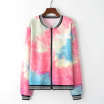 

Ladies' jacket Women Casual Explosion style tie-dyed printed zipper sweater coat Casual Sport Coat K1023