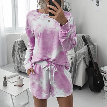 

2020 Women's Pajamas Tie Dye Lounge Wear Loungewear Women Pajamas Set Tie Dye Sleep Set Lounge Set Long Sleeve Sleepwear Women