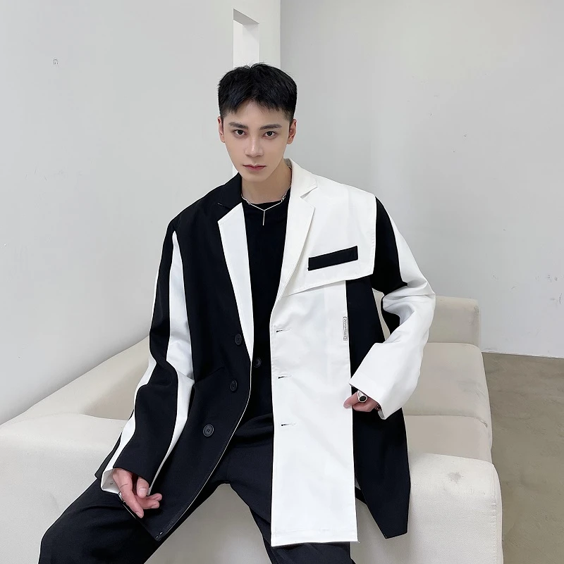 Salón Vacilar trabajo Traje de vestir coreano para hombre, chaqueta de calle, chaquetas de  empalme en blanco y negro, ropa de calle Harajuku, traje informal de moda| chaqueta de deporte| - AliExpress