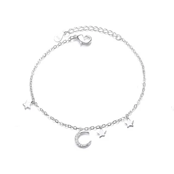 

925 Sterling Silver Crystal Moon Star Charm Bracelet For Women Bracelet &Bangle Fashion Jewelry Birthday Party Gift