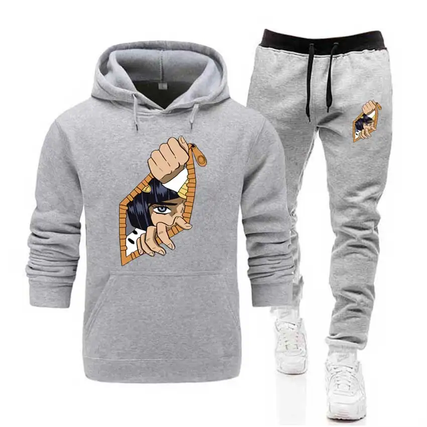 gray hoodies Мужские комплекты Необычные Приключения толстовки и штаны теплые флисовые спортивные костюмы Прямая поставка толстовки спортивная одежда костюм размера плюс XS-5XL - Цвет: gray hoodies