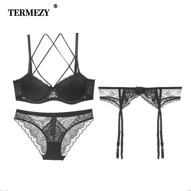 TERMEZY, новое нижнее белье размера плюс, сексуальный комплект нижнего белья, комплект нижнего белья пуш-ап, соблазнительный кружевной бюстгальтер и трусики с подвязками