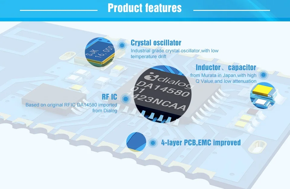E104-BT02 SMD 2,4 GHz DA14580 Bluetooth ble 4,2 радиочастотный модуль приемопередатчик беспроводной приемопередатчик 2,4 ghz модуль Bluetooth