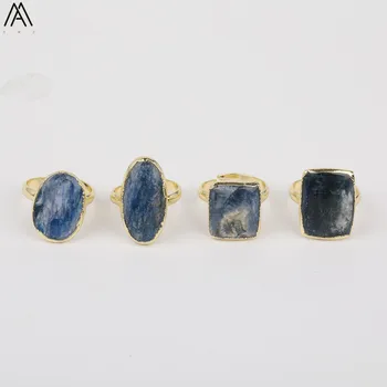 

Simple Fashion Women Faceted Square Oval Shape Natural Blue Kyanite Gold Adjustable Rings Thanksgiving Day's Gift FZ-53AMAJ