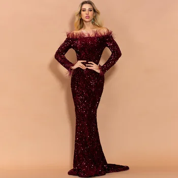

2 Colors Christmas Dress Elegant Celebrity Fashion Party Dresses Women Night Club Slash Neck Long Dress Wedding Sexy Body con