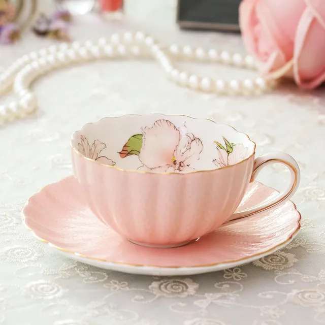 Tazza Da Tè In Porcellana Con Fiori E Piattino - 200ml, Design Elegante Con Bordo Dorato, Con Cucchiaio - Foto 14