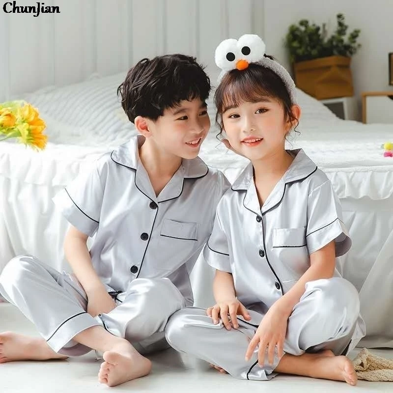 100 Satin Pajamas for 3 to 14 Years Kids Pyjamas Children's Cotton Sleepwear Baby Homewear Night Suits Boys Silk Pajama Sets best toddler nightgown