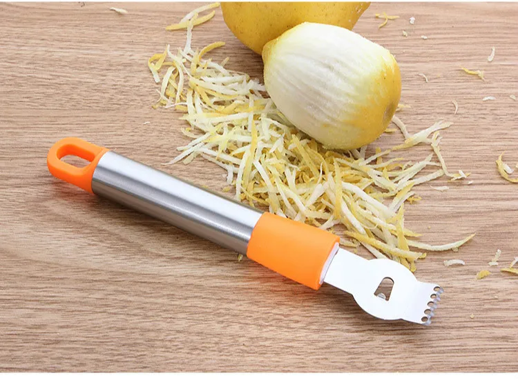 Терка из нержавеющей стали для пилинга лимона, строгальные ножи, проволочный резак для фруктов, дыни, рубанок, терка, гаджеты для кухонных аксессуаров - Цвет: orange