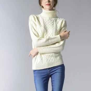

High neck sweater long sleeves twisted bottoming shirt sweater women Classic twist twist weaving Autumn and winter warm fashion