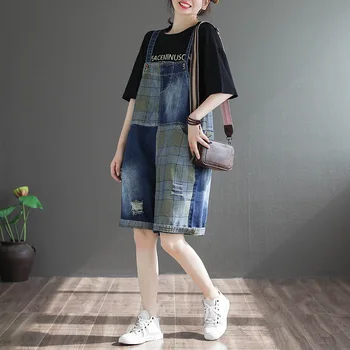 

2020 Summer Women Jumpsuits Retro Loose All-match Denim Rompers New Casual Ladies Spliced pocket hole Jumpsuits