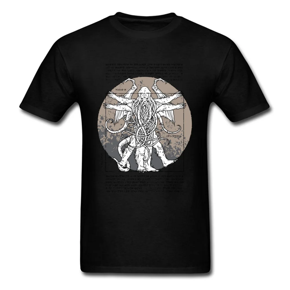 Loveccraft тройники мужские футболки Cthulhu Lovecraftian Ретро мода микеланжело хлопок ткань круглый вырез для мужчин футболки вечерние топы - Цвет: Black