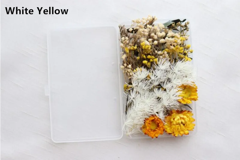 White Yellow 1 коробка микс настоящие сухие цветы сухое растение для эпоксидной ароматерапии свеча смола кулон DIY Аксессуары Ожерелье Изготовление ювелирных изделий ремесло - Цвет: White Yellow