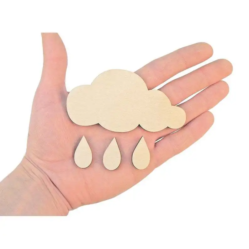 

Wooden Cloud With Drops (10cm) Shape Embellishment Craft Wooden Decor Decoupage Blank shape unpainted 0140
