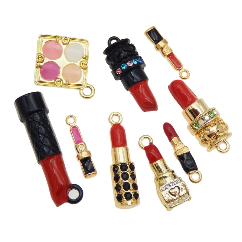9pcsmix Lipstick Pendant Necklace Jewelry Making Diy Charms