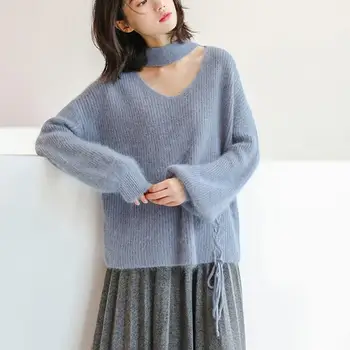 

Winter Women Hollow Out Loose Sweaters Pullovers Turtleneck Female Jumpers Rabbit Hair Long Sleeve Sweaters Knitted