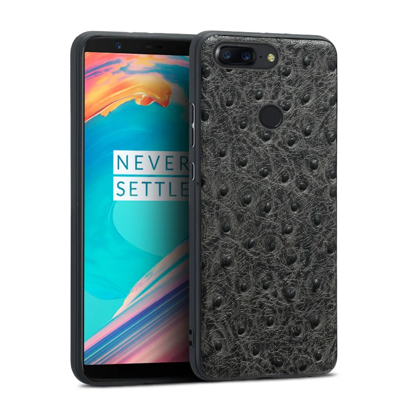 

Luxury Genuine Leather Phone case For Oneplus 5T 6 7 7T pro Ostrich texture Hard shell Cases For One plus 5 7pro 7t pro cover