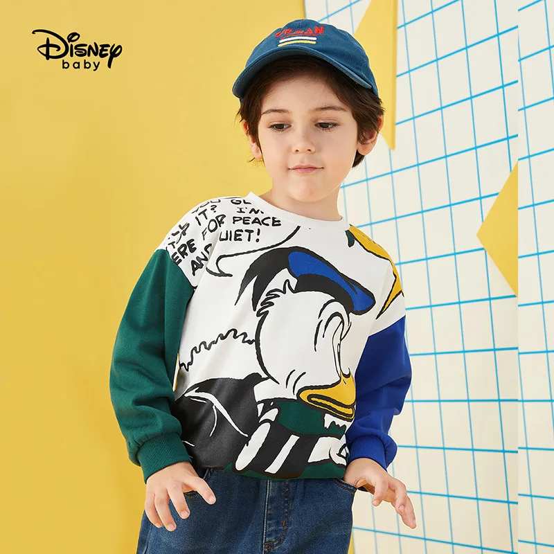 

Original Disney Boy's Sweater Spring And Autumn New Handsome Children's Wear Round Collar Contrast Color Cartoon Donald Duck