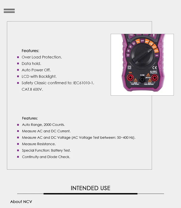 Nicetymeter ST72 ЖК-дисплей Цифровой мультиметр Авто Диапазон батареи тест портативный автомобильный тестер с подсветкой NCV светодиодная вспышка DIY
