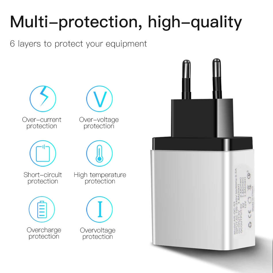 ! ACCEZZ 18 Вт Универсальный 3USB Quick Charge 3 0 для iPhone X 7 8 Samsung Xiaomi Huawei EU Plug мобильный телефон
