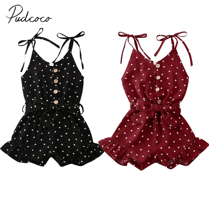 

2020 Baby Summer Clothing Toddler Kids Baby Girl Floral Strappy Romper Straped Jumpsuit Hearts Print Sleeveless Clothes Outfit