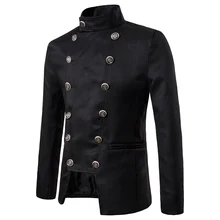 Puimentiua Men's Slim Suit Men's Double Breasted Design Slim Mid-length Suit Solid Color Long Sleeve Blazer NEW