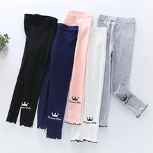 Детская одежда г., весенне-осенние детские хлопковые леггинсы с нитями укороченные штаны для девочек с надписью «Корона»