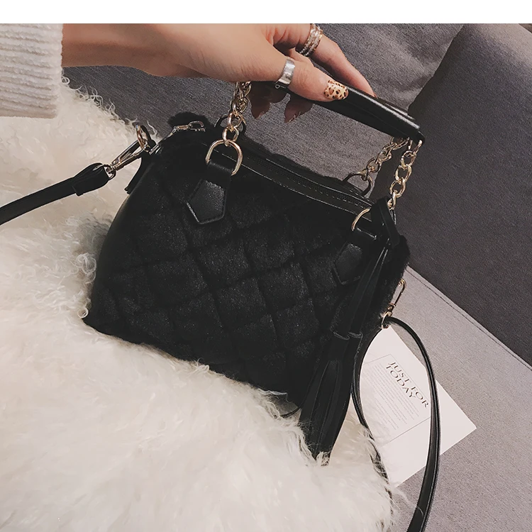 Elegant Female Plaid Tote Bag Winter New Quality Soft Plush Women's Designer Handbag High capacity Shoulder Messenger bags