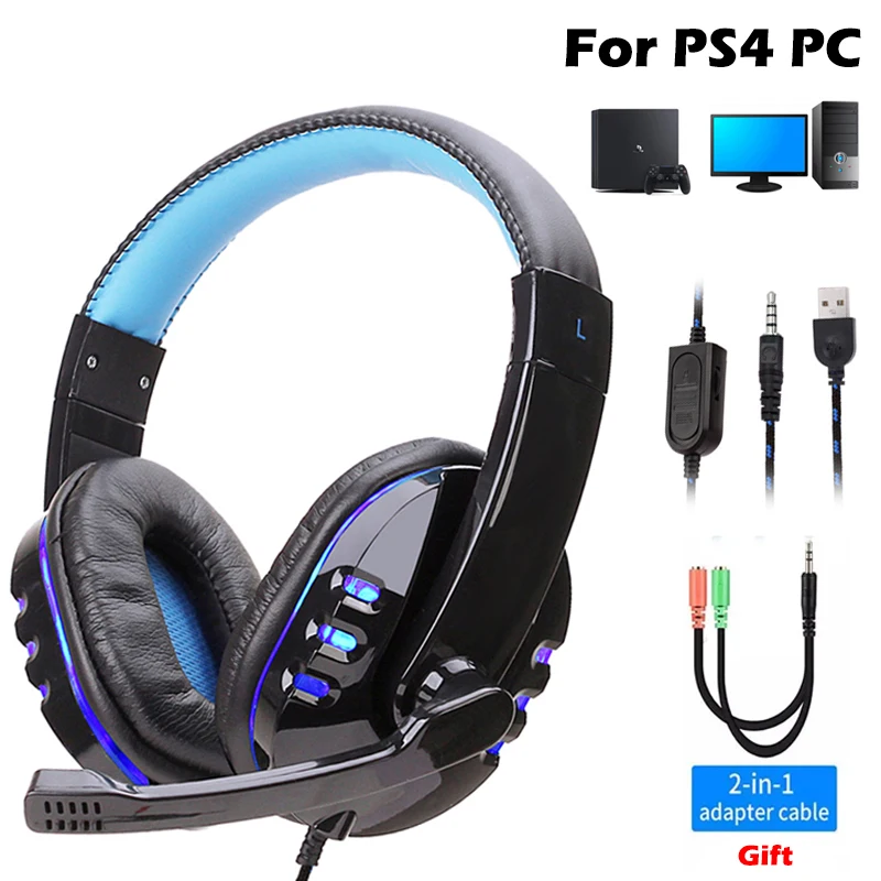 LED Light Stereo Gaming Headset Wired Game Headphones With Mic Volume Control Over Head Earphone For PS4 XBOX PC Gamer Fones