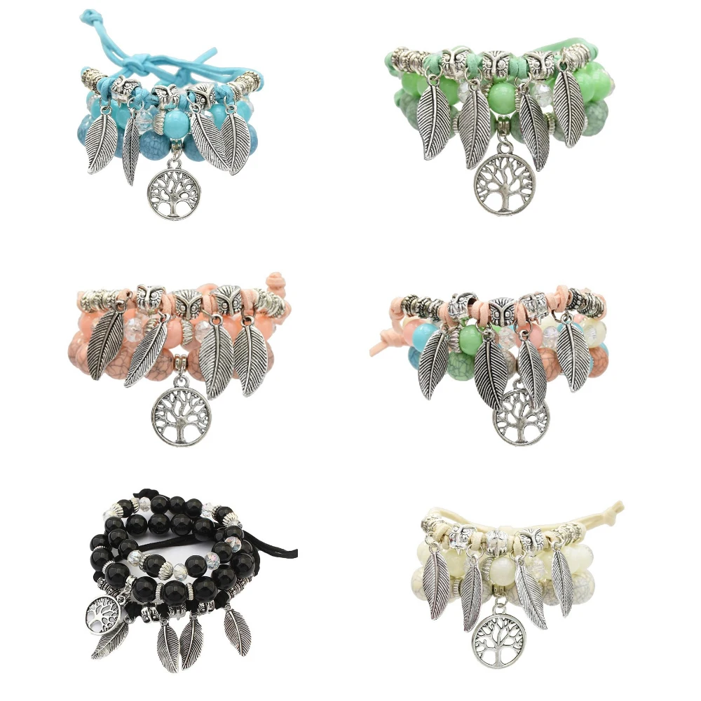 Tibet Vintage Resin Crystal Bracelet &amp Bangle Pulseras Ethnic Jewelry Boho Multilayer Bead Tree of Life Bracelets for Women Men |