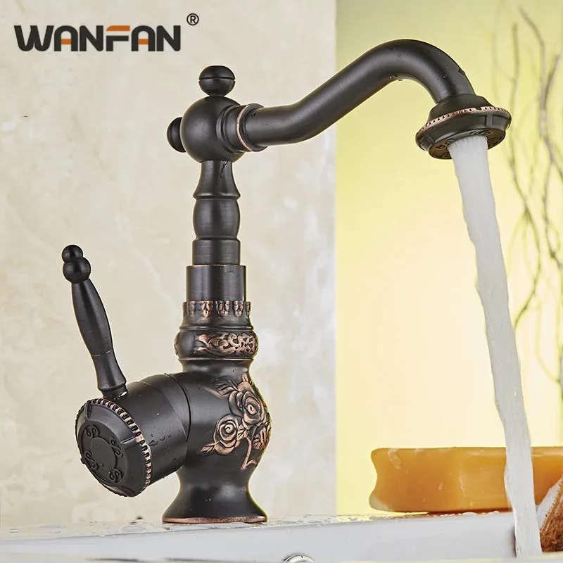 Basin Faucets ORB Swivel Bathroom Sink Taps Black High Arch Kitchen Crane Concrete Mixer Carve Classic Retro Water 10702H | Обустройство