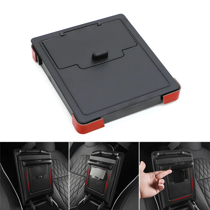 

Concealed Armrest Console Storage Box Cover Black Car Space Saving Interior Container For Tesla Model 3 2017-19
