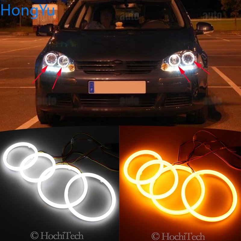 Cotone Led Angel Eye Halo Switchback Light Ring Lamp Drl Bianco/Ambra Per Volkswagen Vw Golf 5 Rabbit Jetta R32 V Mk5 2004-2009