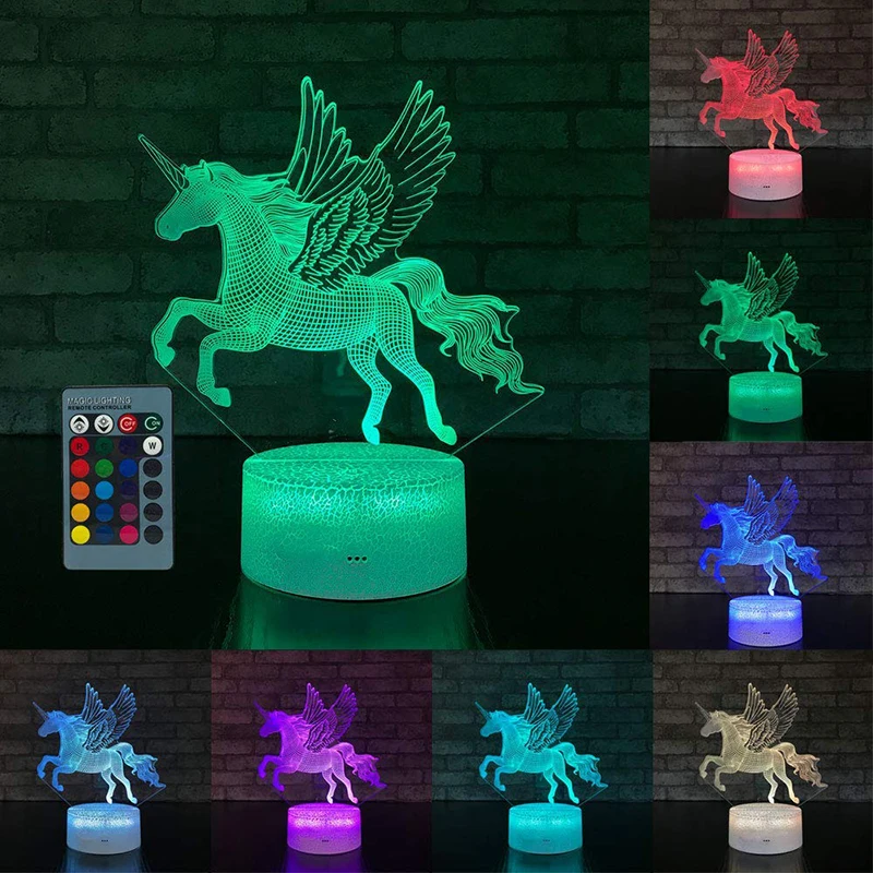 3D Единорог ночной Светильник для девочек Led иллюзия Лампа/Единорог) детский