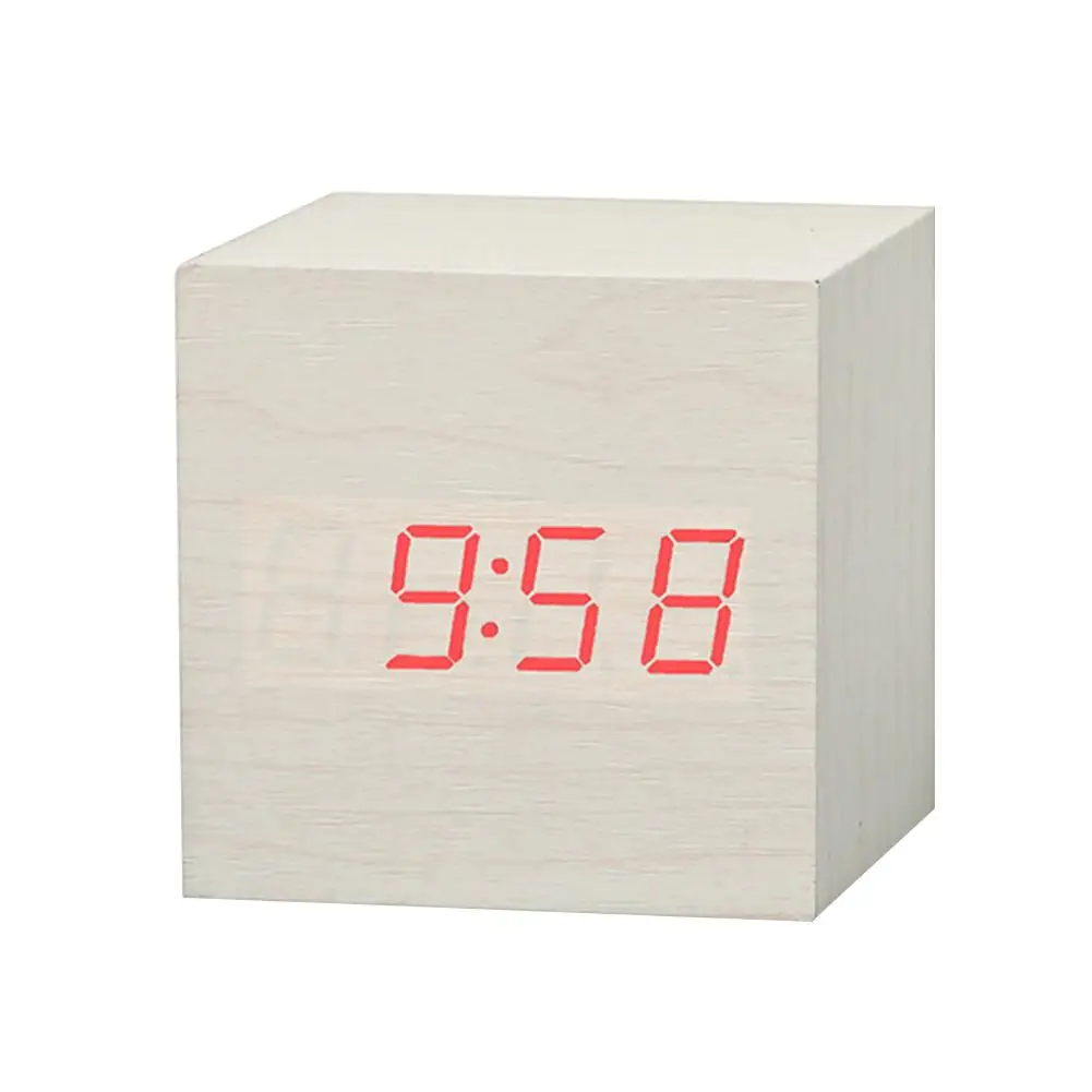 LED Wooden Alarm Clock Watch Table Voice Control Electronic Desktop USB/AAA Powered Clocks Table Decoration Desk Tools