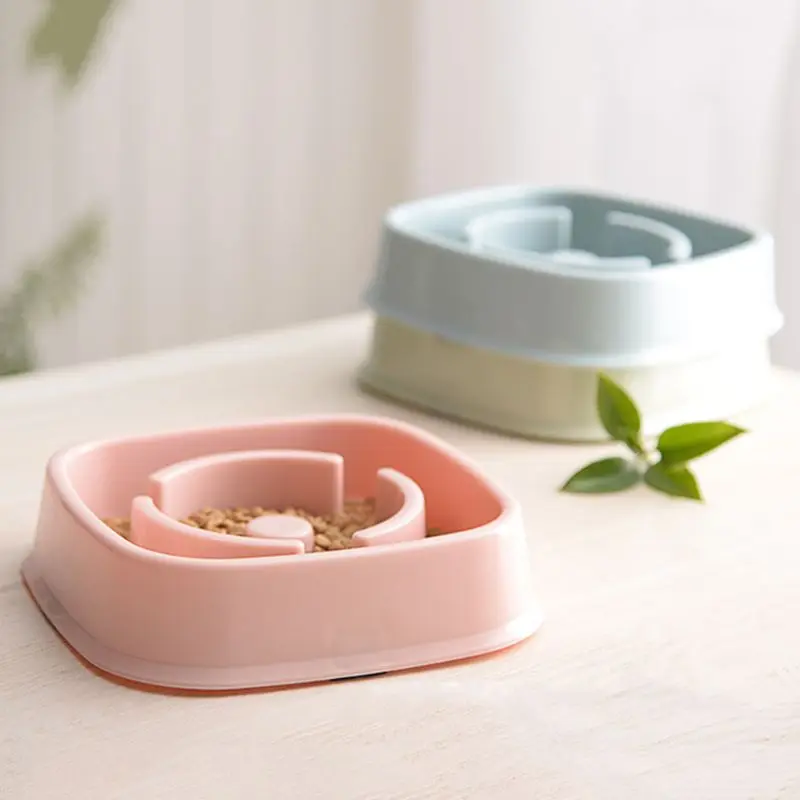 Multi-color Plastic Pet Bowl Dog Cat Feeder Anti-smashing Anti-choking Slow Food Learning Eating Pets Bowls 090C