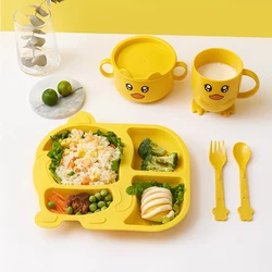 Cartoon Tableware Children Dishes Small Yellow Duck Dinner Plate Resistance Fall Baby Plate Spoon Cutlery Baby Dinnerware Set