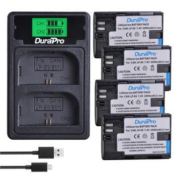 

4pc 2000mAH LP-E6 LP-E6N LP E6 Rechargeable Battery + LCD USB Charger with Type C For Canon EOS 5D Mark II III 7D 60D 6D Camera