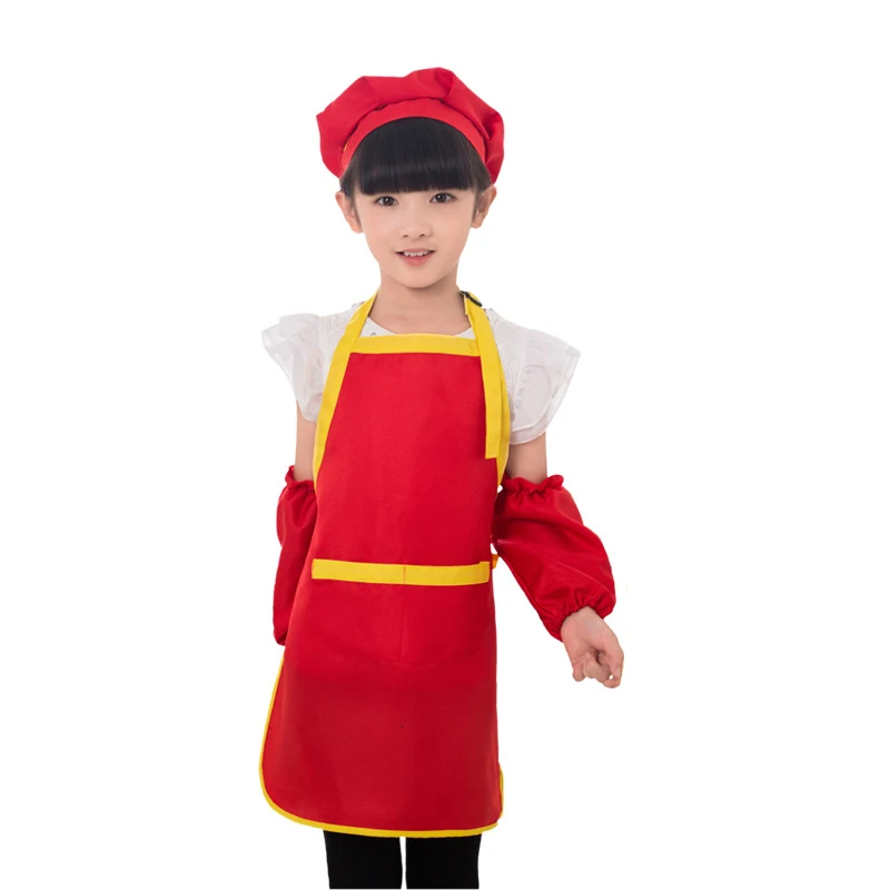 2019 Apron for Children Junior Chef Kids Sleeves Hat Set Pocket Kitchen Baking Painting Cooking Craft Art Bib Print Logo | Дом и сад