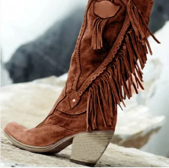 

New autumn winter 2020 fashion high heel thick heel 40-43 tassel boots fashion