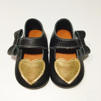 

Genuine Leather Baby Moccasins Soft Rubber Butterfly-knot Princess Shoes Big Gold Heart Breathable spring autumn baby shoes
