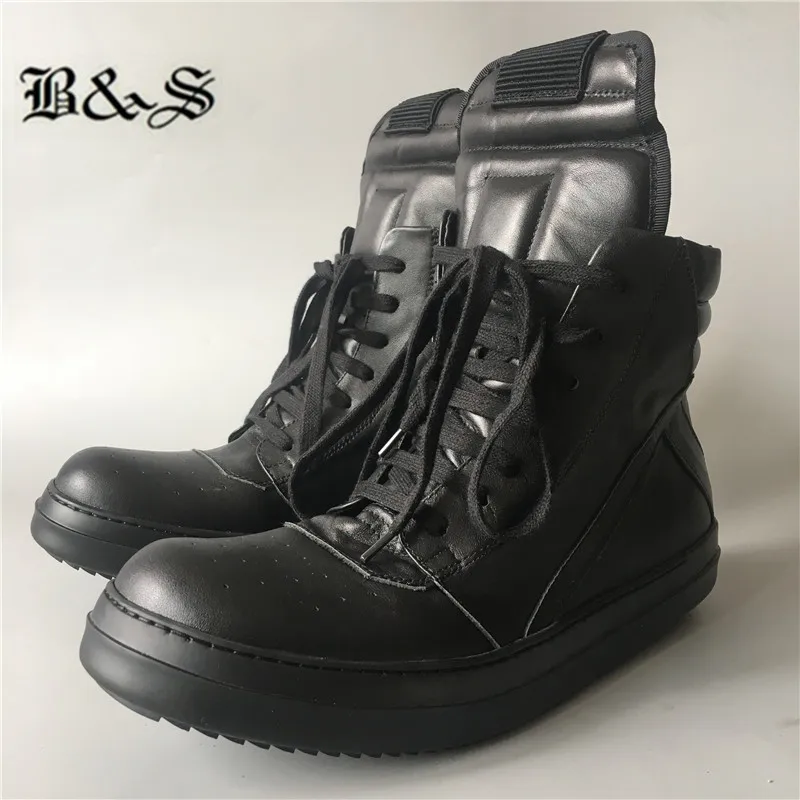 Черные и уличные мужские ботильоны с высоким берцем роскошные кроссовки в стиле хип-хоп из натуральной кожи повседневная обувь на плоской подошве, на шнуровке, на молнии, черного и белого цвета - Цвет: 3