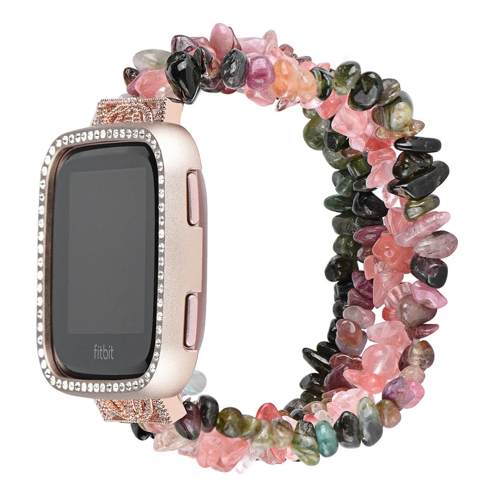 

Wrist Strap Band with Cover for Fitbit Versa Metal Diamond Protector Case Irregular Stone Pebble Bracelet Smart Watch Wristband