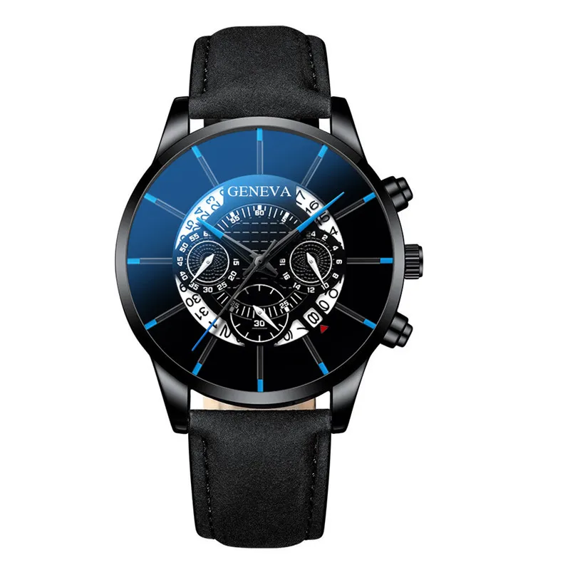 Reloj Hombre часы Мужские Модные Военные Спортивные часы с кожаным ремешком кварцевые наручные часы мужские деловые повседневные часы подарок Relogio Masculino - Цвет: BlackBlue