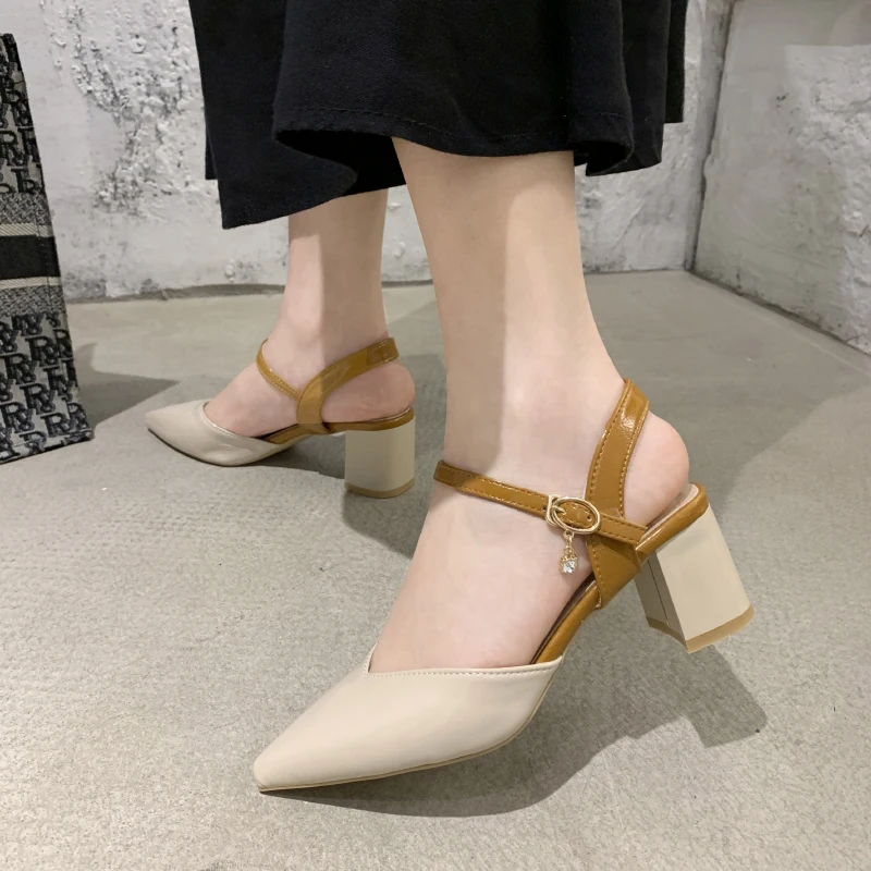 

PU Leather High Heels Women Summer Shoes 2020 Lady Fashion Pointed Toe Mid Heels Office Shoes Women Pumps Zapatos Mujer
